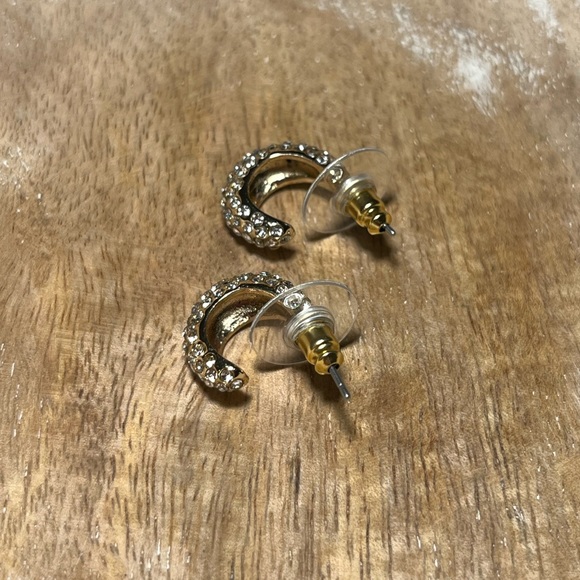 Rhinestone Half Hoop Gold Tone Earrings - Picture 6 of 8